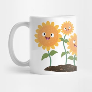 Cute happy sunflowers smiling cartoon illustration Mug